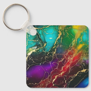 Rainbow Colors Alcohol Ink Tote Keychain