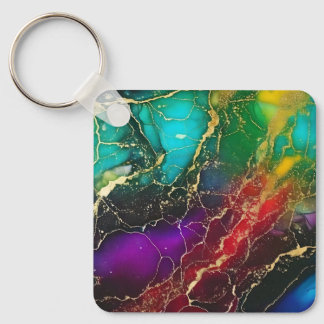 Rainbow Colors Alcohol Ink Tote Keychain