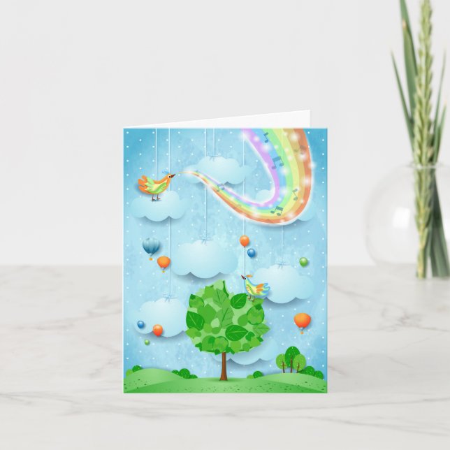 Rainbow colors and tree note card (Front)