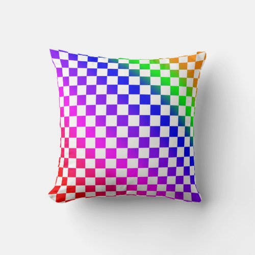 Rainbow Colors and White Checkered Pattern Throw Pillow