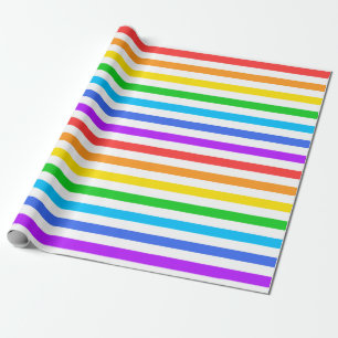 Rainbow Colors and White Stripes Wrapping Paper