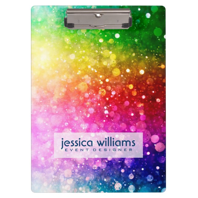 Rainbow Colors Bokeh Glitter Clipboard (Front)