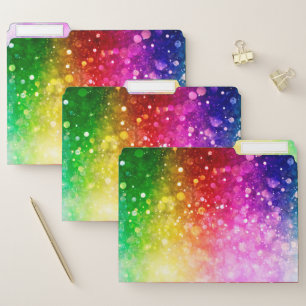 Rainbow colors bokeh glitter file folder