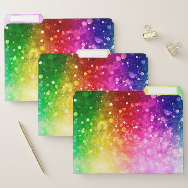 Rainbow colors bokeh glitter file folder (Set)
