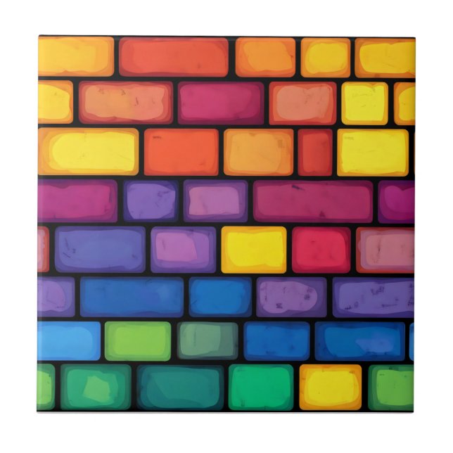 Rainbow Colors Brick Pattern Ceramic Tile (Front)