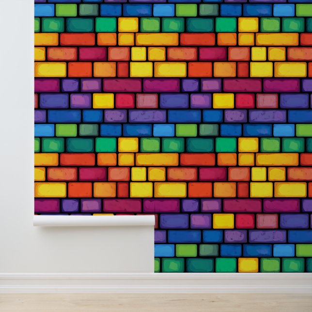 Rainbow Colors Brick Pattern Wallpaper (Application)