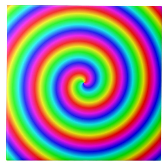 Rainbow Colors. Bright and Colorful Spiral. Ceramic Tile (Front)