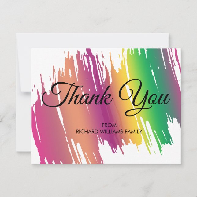 Rainbow Colors Brushstroke Bridal Shower Thank You Card (Front)