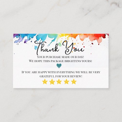 Rainbow colors business thank you homemade business card