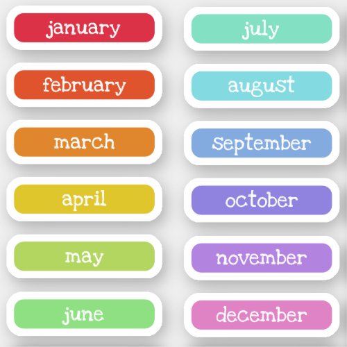 Rainbow Colors Charming Name of the Months Labels
