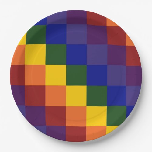 Rainbow Colors Checkered Pattern Paper Plates