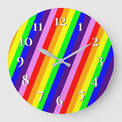 Rainbow Colors Classic Stripes Bright Colorful Large Clock