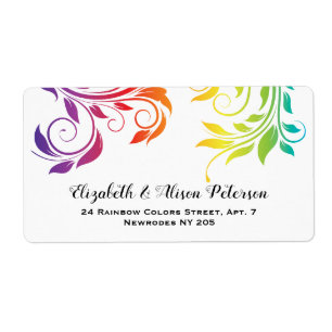 Rainbow colors colorful scroll gay lesbian wedding label