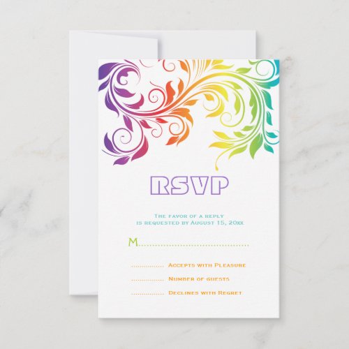 Rainbow colors colorful scroll leaf wedding RSVP