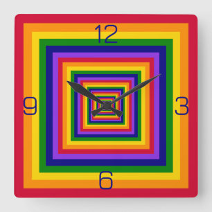 Rainbow Colors Combination / Mix of Nested Squares Square Wall Clock
