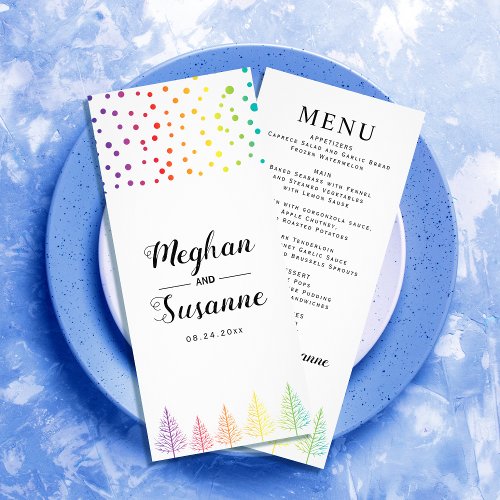 Rainbow colors confetti and trees wedding  rack card