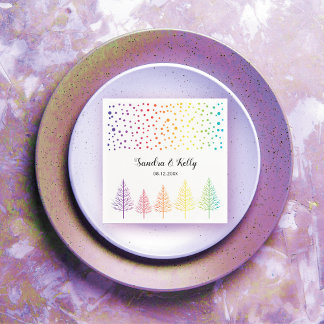 Rainbow colors confetti, trees gay lesbia wedding napkins