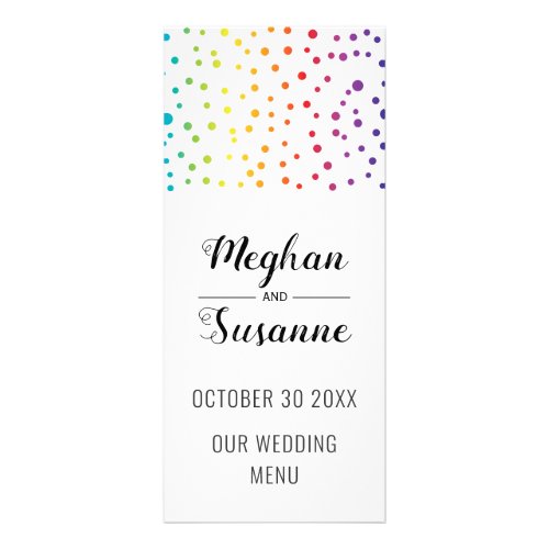 Rainbow colors confetti trees wedding menu card