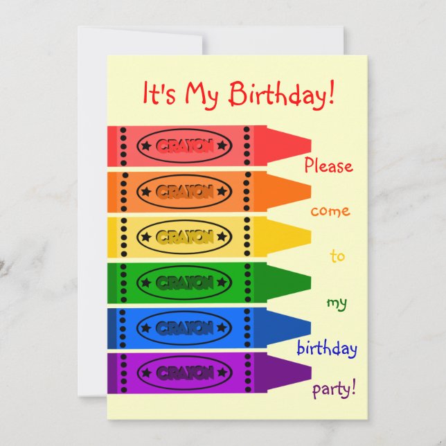Rainbow Colors Crayons Birthday Party Invitation (Front)
