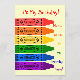 Rainbow Colors Crayons Birthday Party Invitation