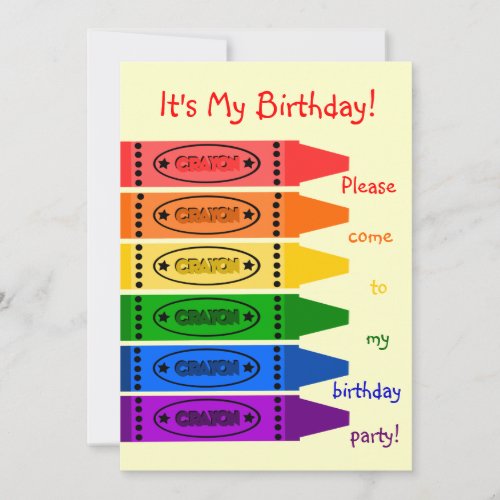 Rainbow Colors Crayons Birthday Party Invitation