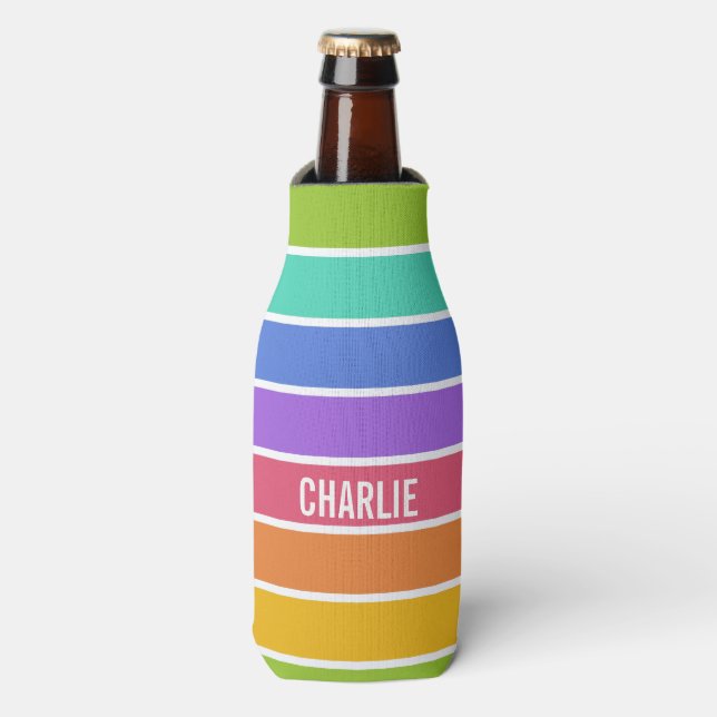 Rainbow Colors custom monogram bottle coolers (Bottle Front)