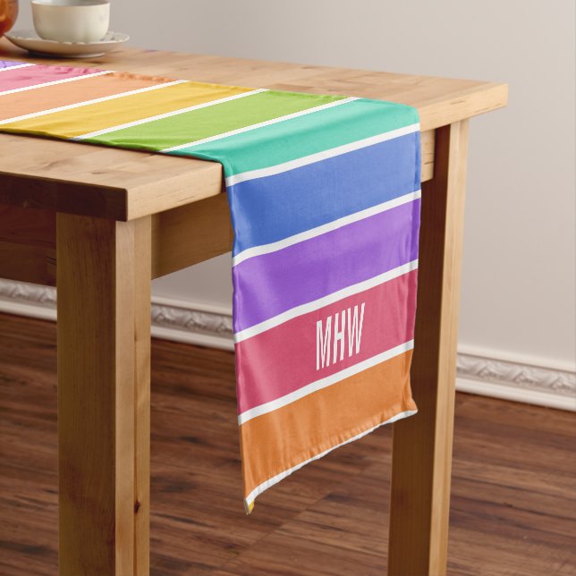 Rainbow Colors custom monogram table runners (In Situ)