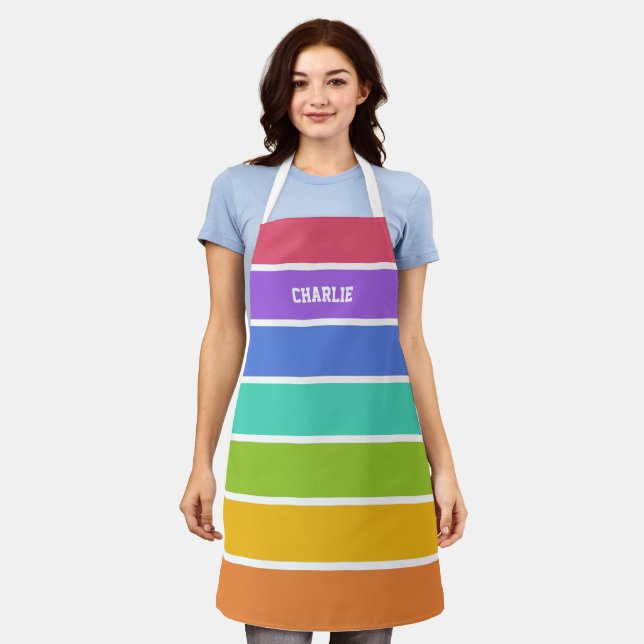 Rainbow Colors custom name Apron (Worn)