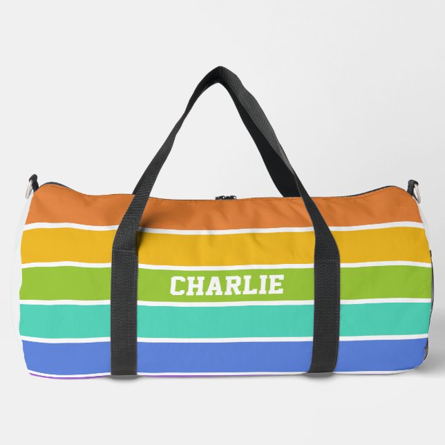 Rainbow Colors custom name Duffle Bag (Front)