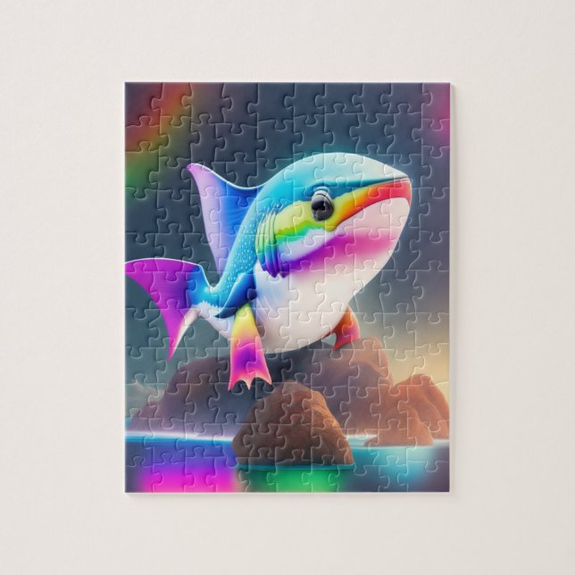 Rainbow Colors Cute Big Shark Jigsaw Puzzle (Vertical)