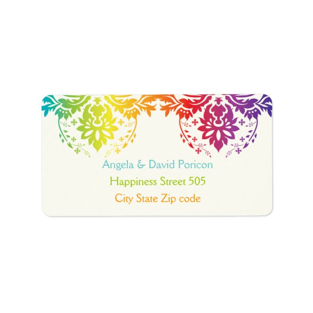 Rainbow colors damask request label (Front)
