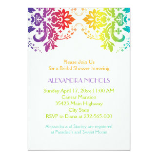 Rainbow colors damask wedding bridal shower invitation