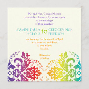 Rainbow colors damask wedding invitation