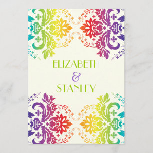 Rainbow colors damask wedding invitation