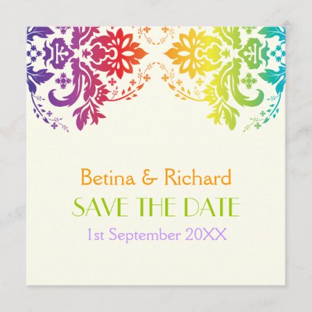 Rainbow Colors Damask Wedding Save The Date