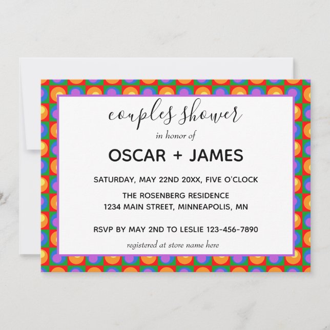 Rainbow Colors Dot Squares Same-Sex Couples Shower Invitation (Front)