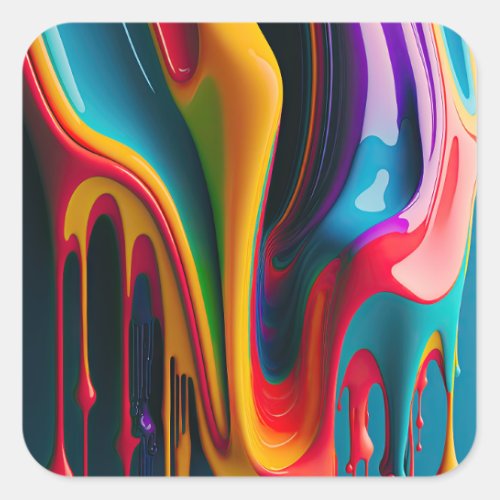 Rainbow Colors Dripping Paint Colorful Beautiful Square Sticker