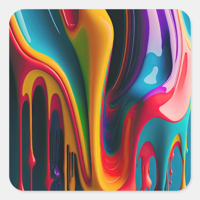 Rainbow Colors Dripping Paint Colorful Beautiful Square Sticker (Front)