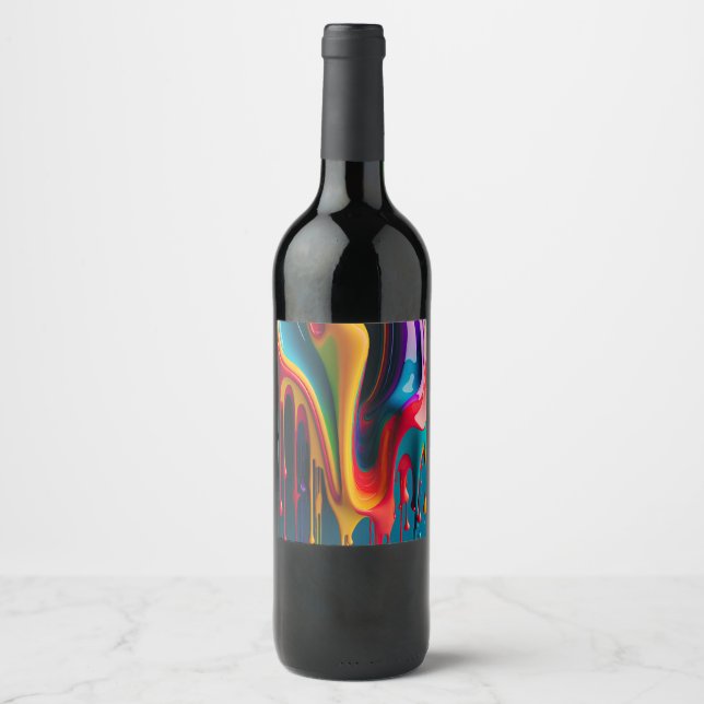 Rainbow Colors Dripping Paint Colorful Beautiful Wine Label (Front)