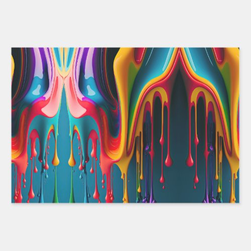 Rainbow Colors Dripping Paint Colorful Beautiful Wrapping Paper Sheets