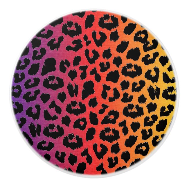 Rainbow Colors Fantasy Leopard Print Pattern Ceramic Knob (Front)