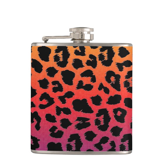 Rainbow Colors Fantasy Leopard Print Pattern Flask (Front)