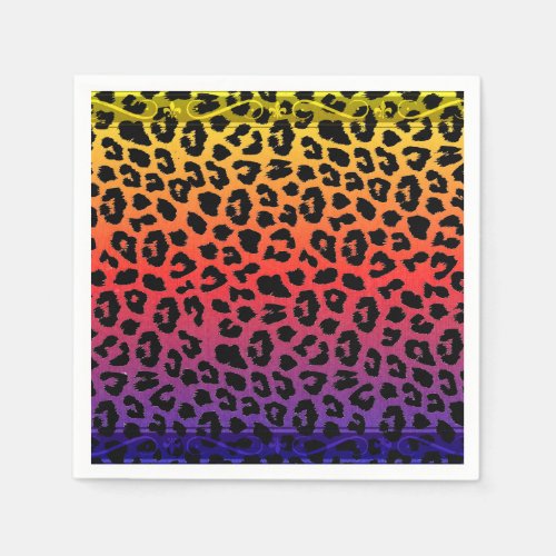 Rainbow Colors Fantasy Leopard Print Pattern Paper Napkins