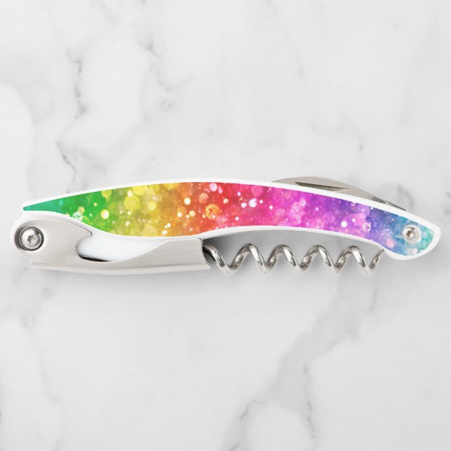 Rainbow colors faux glitter waiter's corkscrew (Front)