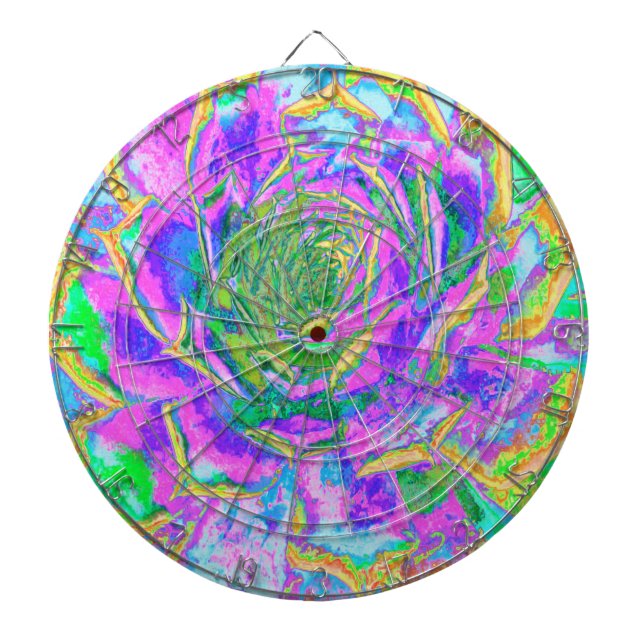 Rainbow Colors Fiesta Succulent Sedum Rosette Dart Board (Front)