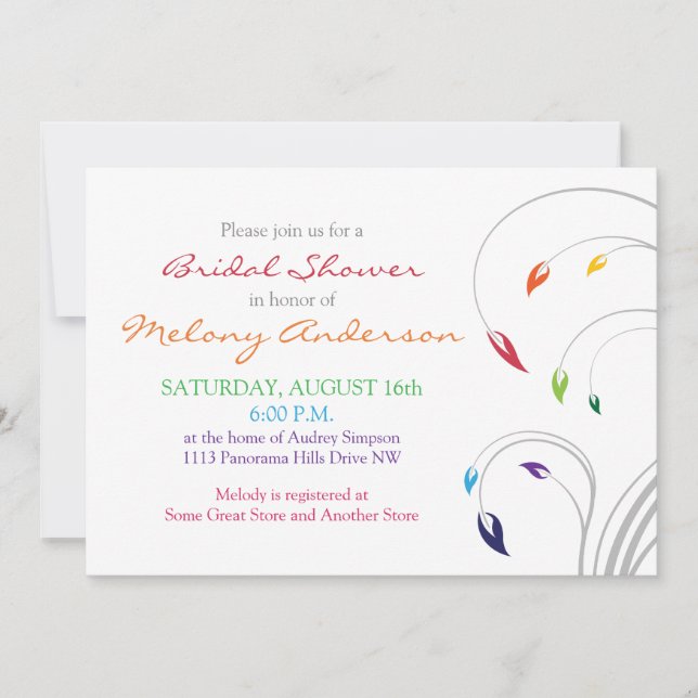 Rainbow Colors Floral Bridal Shower Invitation (Front)