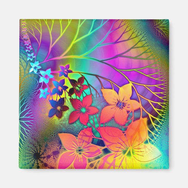 Rainbow Colors Floral Pattern Magnet (Front)