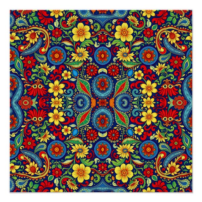 Rainbow Colors Flower Paisley Design Poster (Front)