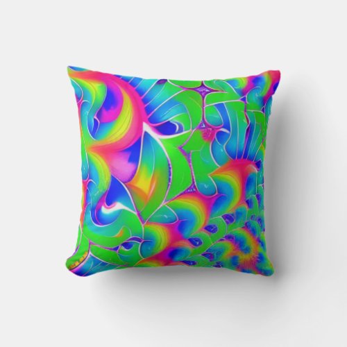 Rainbow colors fractal abstract art throw pillow