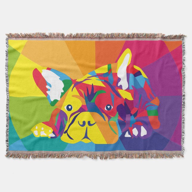 Rainbow Colors French Bulldog Throw Blanket (Front)